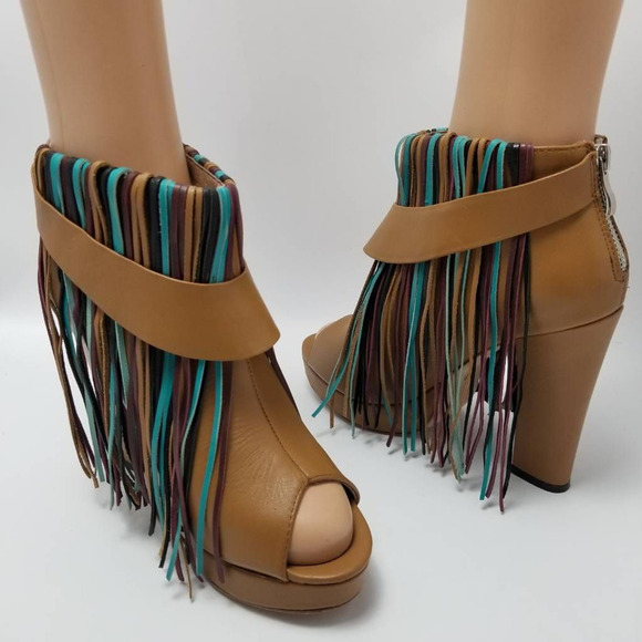 Charm City Sole Womens Fringe Platform Heel Ankle Booties Peep Toe Size 8 - Picture 5 of 12